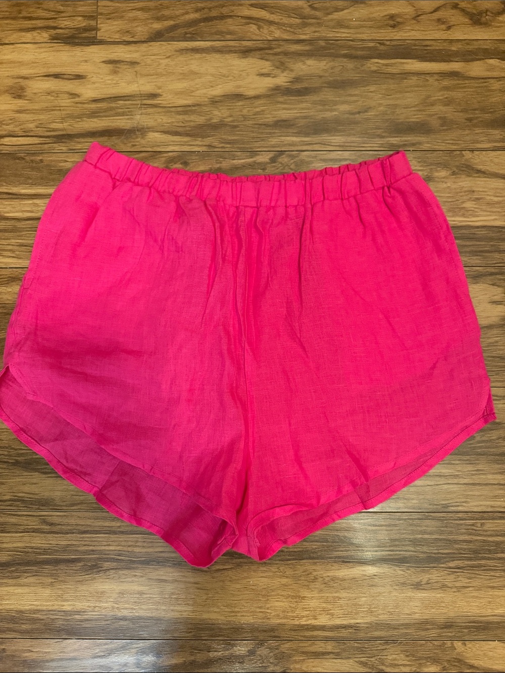 VITAMIN A TALLOWS HOT PINK 100% LINEN SWIM COVER UP SHORTS SIZE SMALL